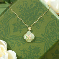 KarmaRipple's 925 Sterling Silver Magnolia Butterfly Hetian Jade Four Leaf Clover Blessing Earrings Pendant Necklace