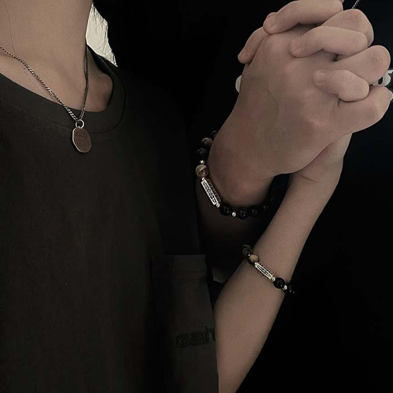 KarmaRipple's Authentic Black Obsidian Tiger's Eye Six True Words 'om Mani Padme Hum' Strength Love Bracelet p8