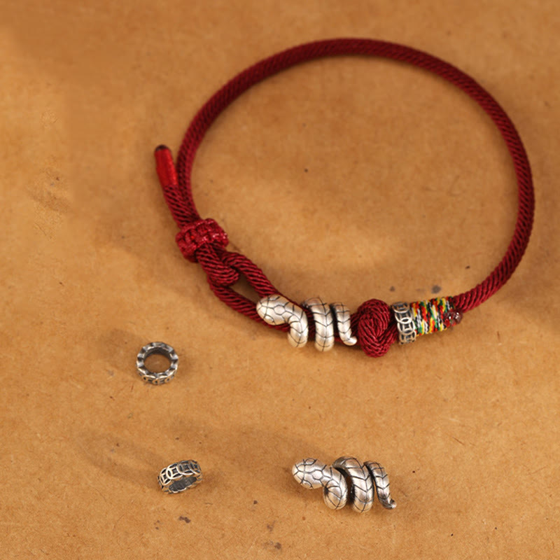 KarmaRipple's Red String 925 Sterling Silver Year of the Snake Coin Ring Snake Fortune Bracelet p8