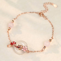 KarmaRipple's Chalcedony Pink Gemstone 925 Sterling Silver Flowers Koi Fish Peace Buckle Positive Bracelet