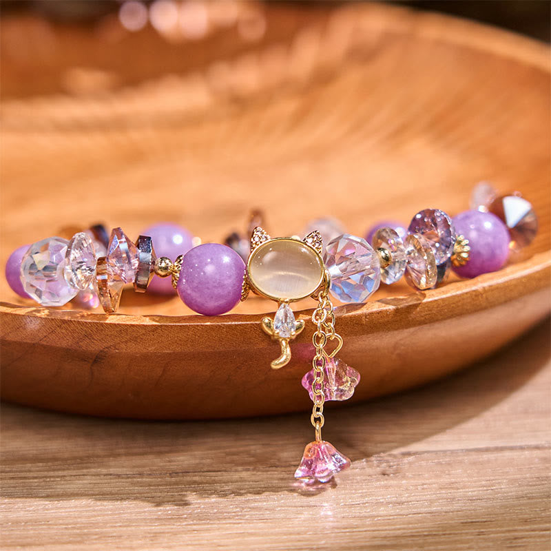 KarmaRipple's Amethyst Green Gemstone Red Gemstone Cat Balance Bracelet p2