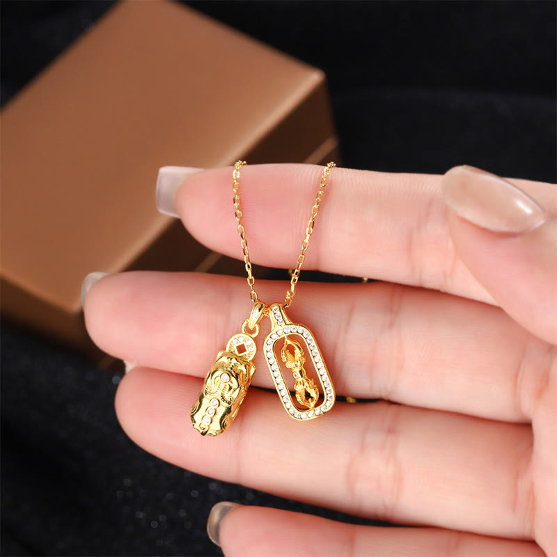 KarmaRipple's 999 Sterling Silver Golden Pixiu Bronze Coin Vajra Wealth Pendant Necklace p10