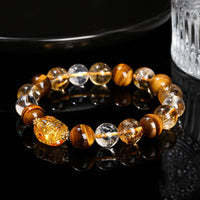 KarmaRipple's Authentic Yellow Tiger Eye Citrine Beeswax Pixiu Strength Bracelet