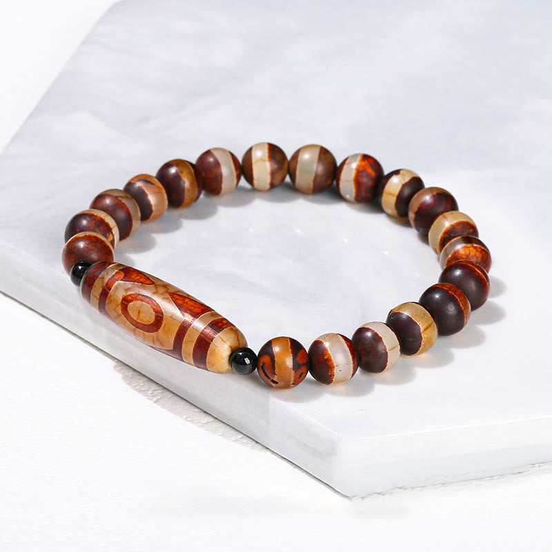KarmaRipple's Tibetan Nine-eye Dzi Bead Authentic Sandalwood Ivory Cat's Eye Agate Power Protection Bracelet p30