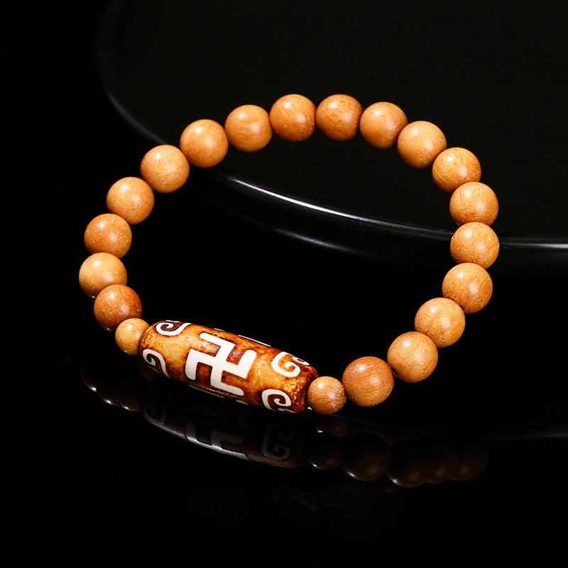KarmaRipple's Tibetan Nine-eye Dzi Bead Authentic Sandalwood Ivory Cat's Eye Agate Power Protection Bracelet p2