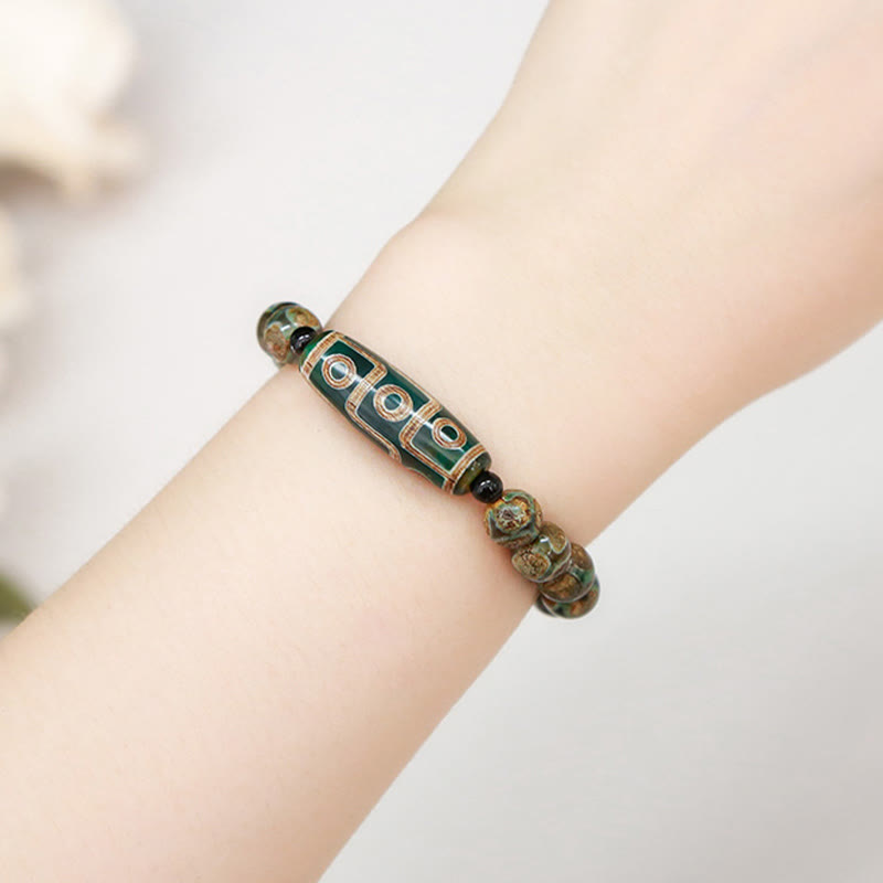 KarmaRipple's Tibetan Nine-eye Dzi Bead Authentic Sandalwood Ivory Cat's Eye Agate Power Protection Bracelet p11
