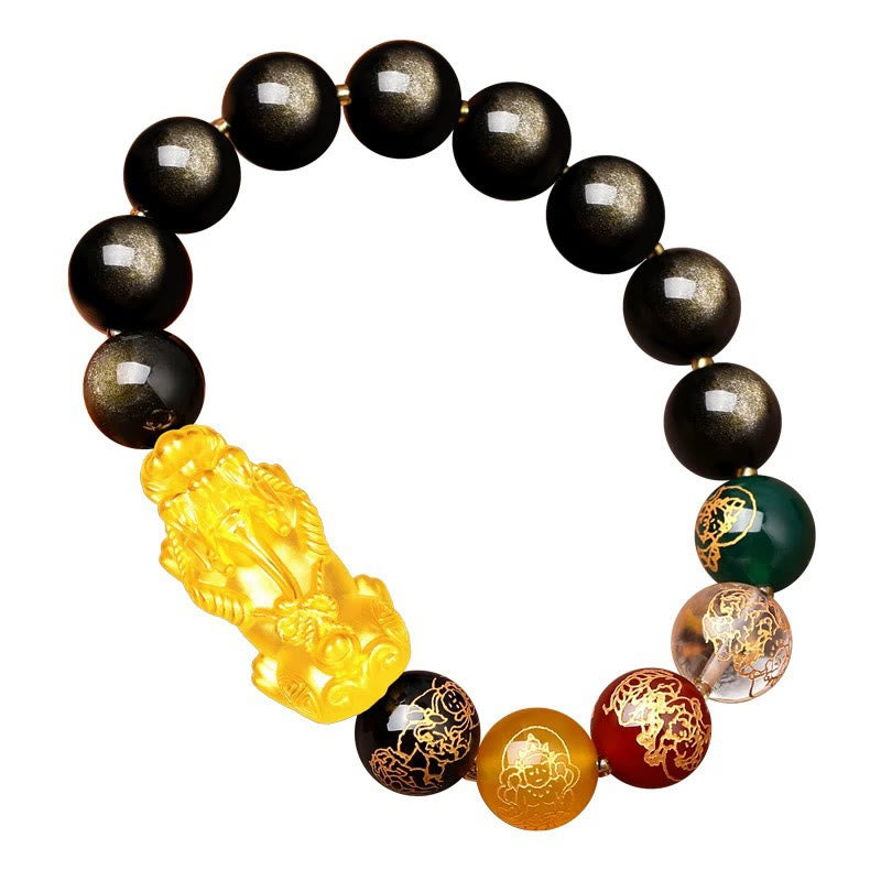 KarmaRipple's Authentic Gold Sheen Obsidian PiXiu Five Directions Gods of Wealth Protection Bracelet p13