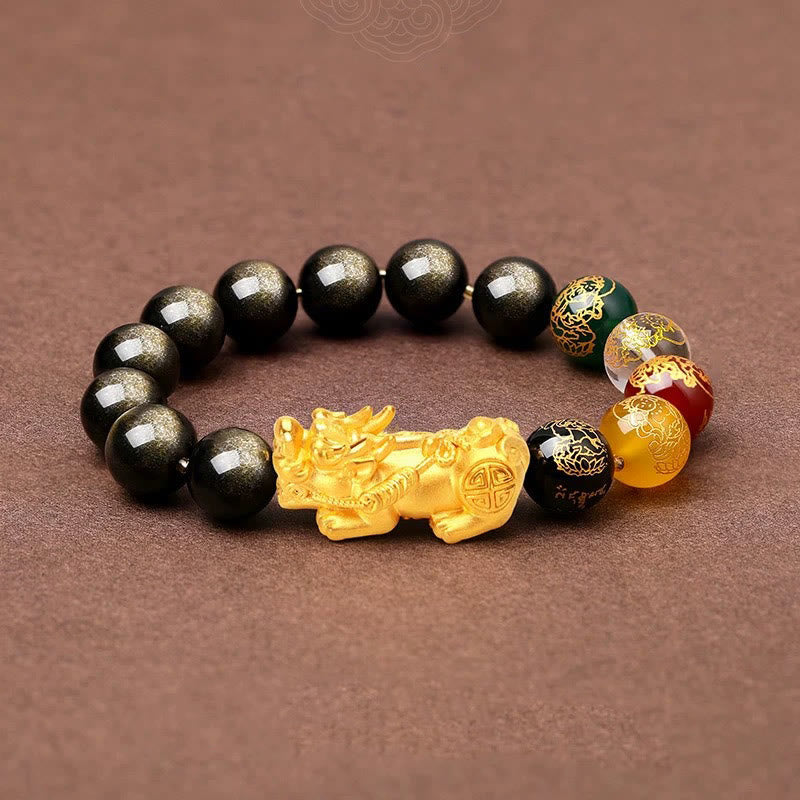 KarmaRipple's Authentic Gold Sheen Obsidian PiXiu Five Directions Gods of Wealth Protection Bracelet p9