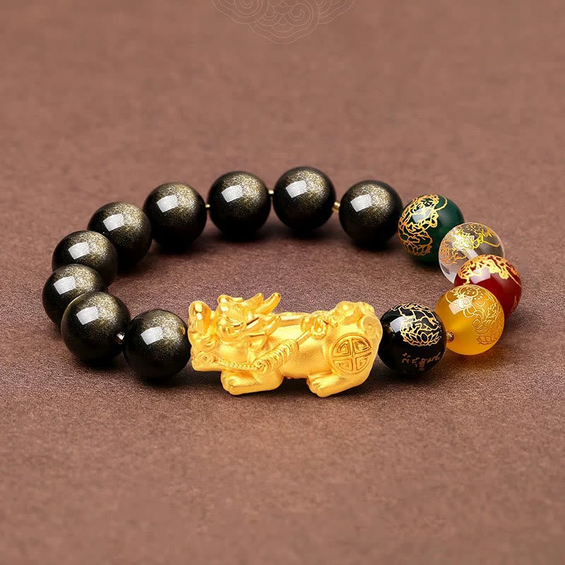 KarmaRipple's Authentic Gold Sheen Obsidian PiXiu Five Directions Gods of Wealth Protection Bracelet p2