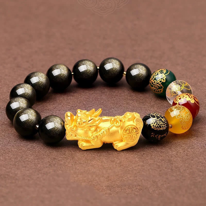KarmaRipple's Authentic Gold Sheen Obsidian PiXiu Five Directions Gods of Wealth Protection Bracelet p3