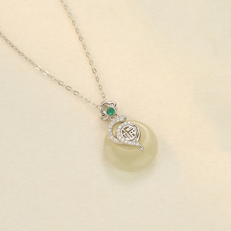 KarmaRipple's 925 Sterling Silver Fu Character Hetian Jade Peace Buckle Year Of The Snake Fortune Pendant Necklace p4