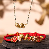 KarmaRipple's 925 Sterling Silver Bronze Coins Wealth The Year of The Snake 2025 Red String Protection Bundle