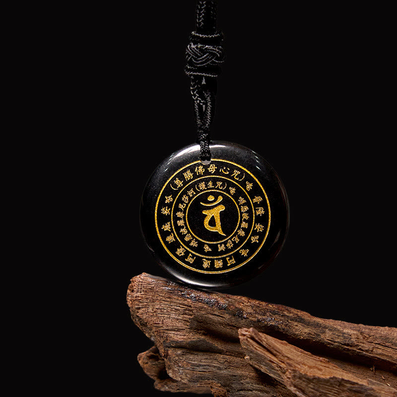 KarmaRipple's Vairocana Tathagata Sanskrit Mantra Various Gemstone Black Obsidian Green Aventurine Strength Pendant Necklace p34