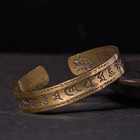 KarmaRipple's Six True Words 'om Mani Padme Hum' Heart Sutra Lotus Bronze Brass Peace Cuff Bracelet Bangle
