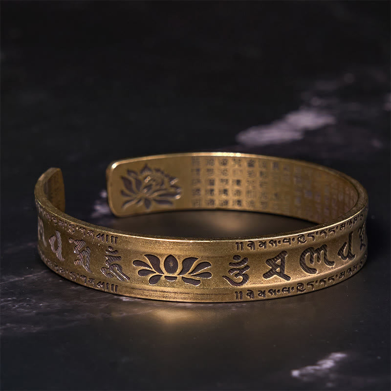 KarmaRipple's Six True Words 'om Mani Padme Hum' Heart Sutra Lotus Bronze Brass Peace Cuff Bracelet Bangle p3