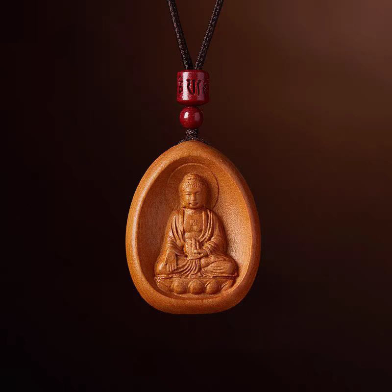 KarmaRipple's Peach Wood Cinnabar Om Mani Padme Hum Chinese Zodiac Black String Pendant Pendants p8