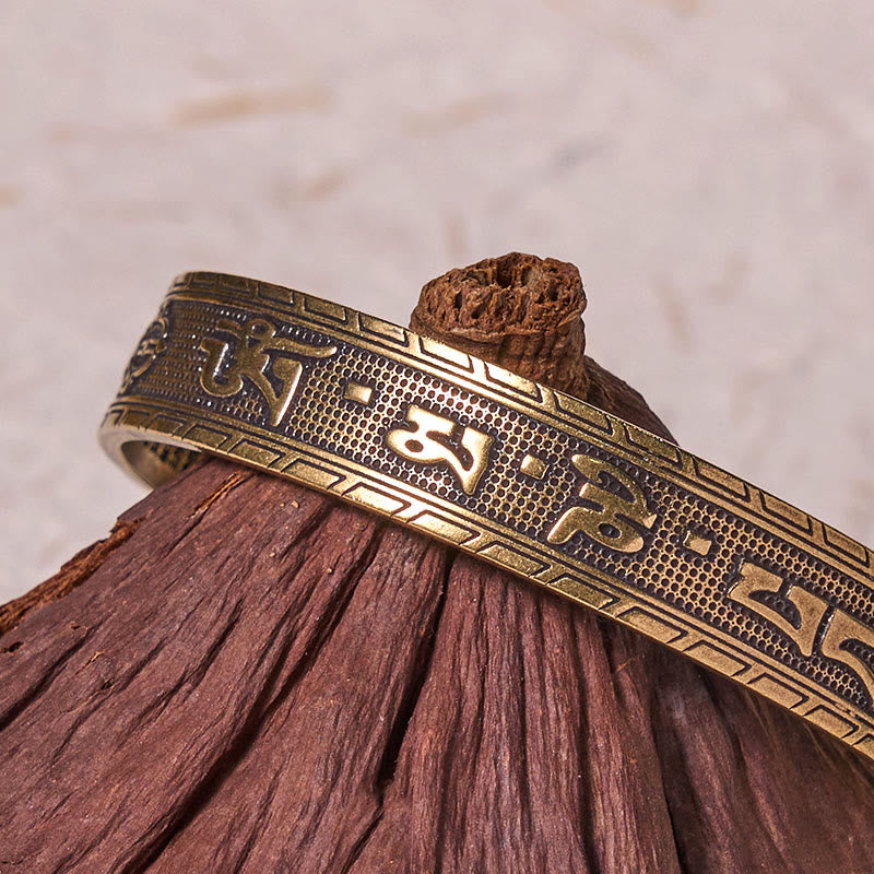 KarmaRipple's Six True Words 'om Mani Padme Hum' Heart Sutra Bronze Brass Fortune Wisdom Bracelet Bangle p5
