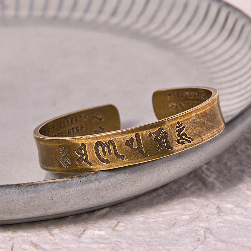 KarmaRipple's Six True Words 'om Mani Padme Hum' Heart Sutra Bronze Brass Inner Peace Cuff Bracelet Bangle p4