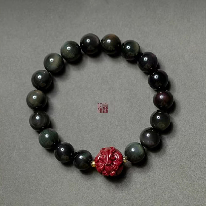 KarmaRipple's Chinese Zodiac Authentic Black Obsidian Cinnabar Purification Bracelet p35