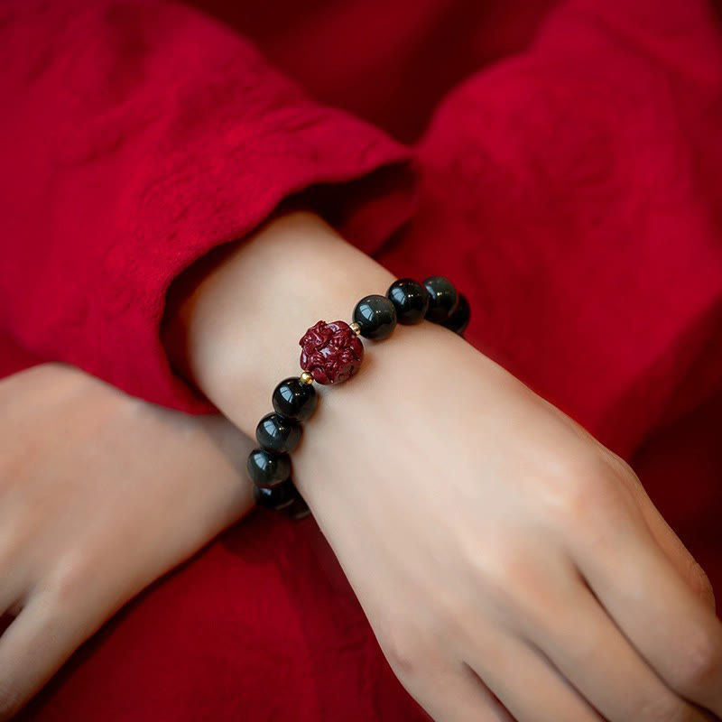 KarmaRipple's Chinese Zodiac Authentic Black Obsidian Cinnabar Purification Bracelet p36
