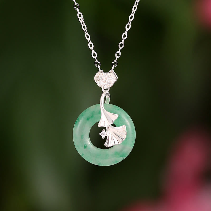 KarmaRipple's 925 Sterling Silver Jade Ginkgo Peace Buckle Ruyi Lock Prosperity Pendant Necklace p1