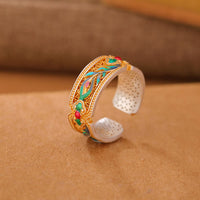 KarmaRipple's 999 Sterling Silver Enamel Feather Design Adjustable Calm Ring