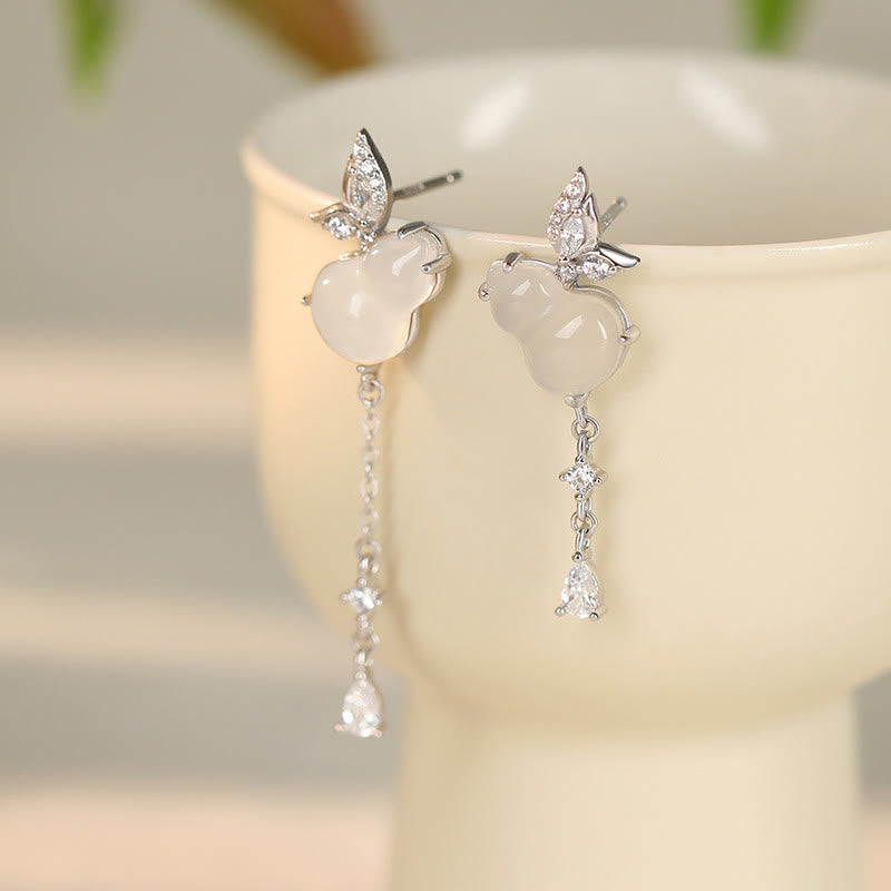 KarmaRipple's Hetian Jade Magnolia Chalcedony 925 Sterling Silver Butterfly Gourd Fortune Earrings p1