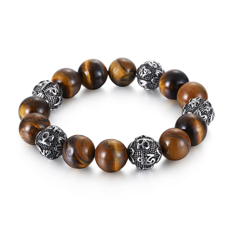 KarmaRipple's Authentic Lava Rock Tiger Eye Titanium Steel Six-True-Words Om Mani Padme Hum Balancing Bracelet p11