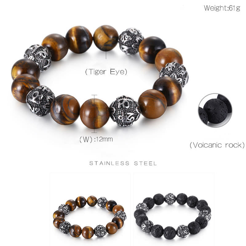 KarmaRipple's Authentic Lava Rock Tiger Eye Titanium Steel Six-True-Words Om Mani Padme Hum Balancing Bracelet p12