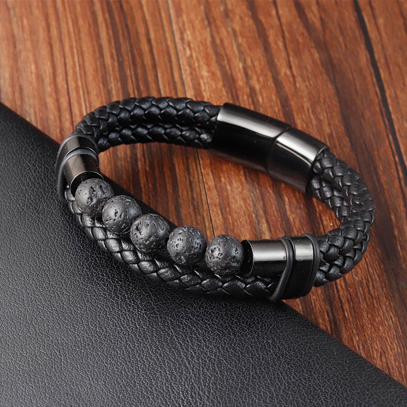 KarmaRipple's Lava Rock Frosted Stone Balancing Leather Magnetic Buckle Bracelet p13