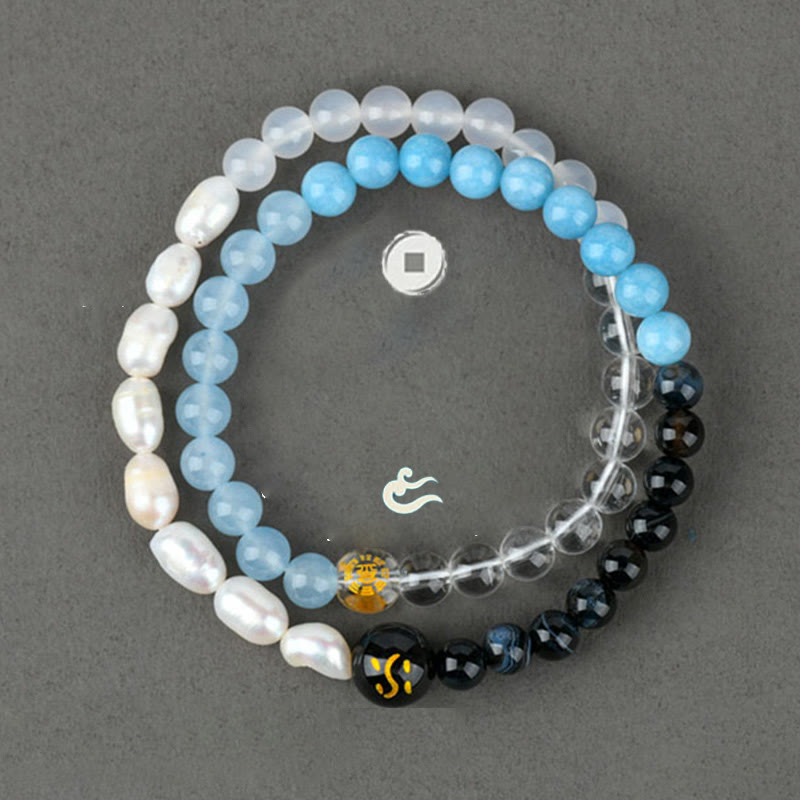 KarmaRipple's Five Elements Various Agate Gemstone Pearl Black Onyx Ivory Agate Ivory Gemstone Fortune Bracelet p6