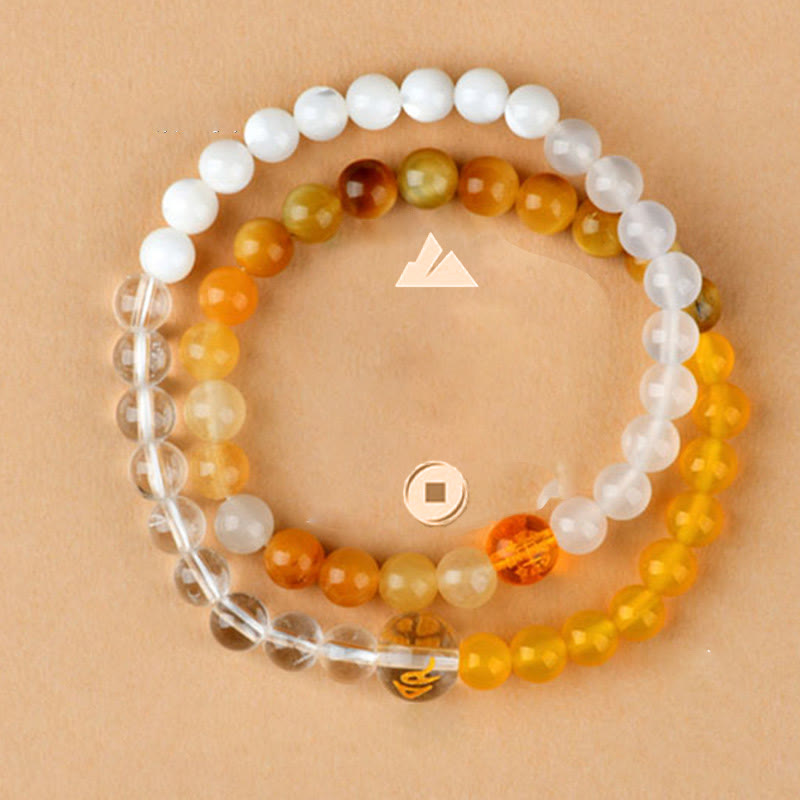 KarmaRipple's Five Elements Various Agate Gemstone Pearl Black Onyx Ivory Agate Ivory Gemstone Fortune Bracelet p33