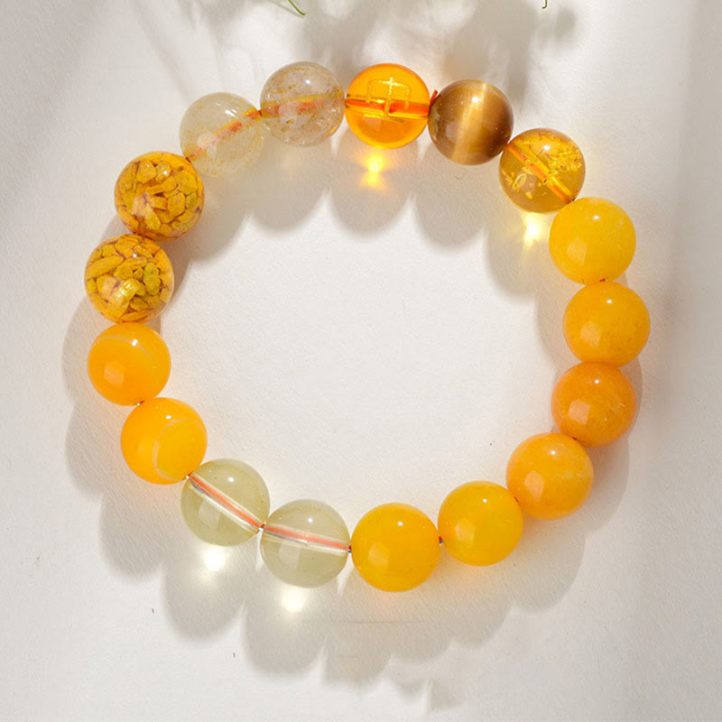 KarmaRipple's Five Elements Various Agate Gemstone Rutilated Quartz Tiger Eye Yellow Agate Citrine Fortune Bracelet p34