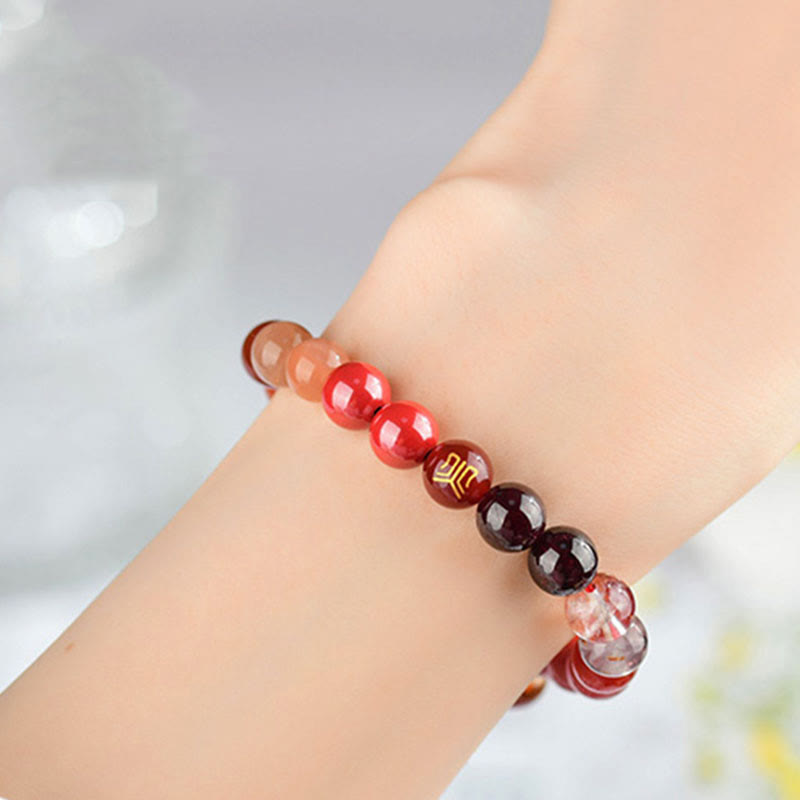 KarmaRipple's Five Elements Various Agate Gemstone Rutilated Quartz Tiger Eye Yellow Agate Citrine Fortune Bracelet p32