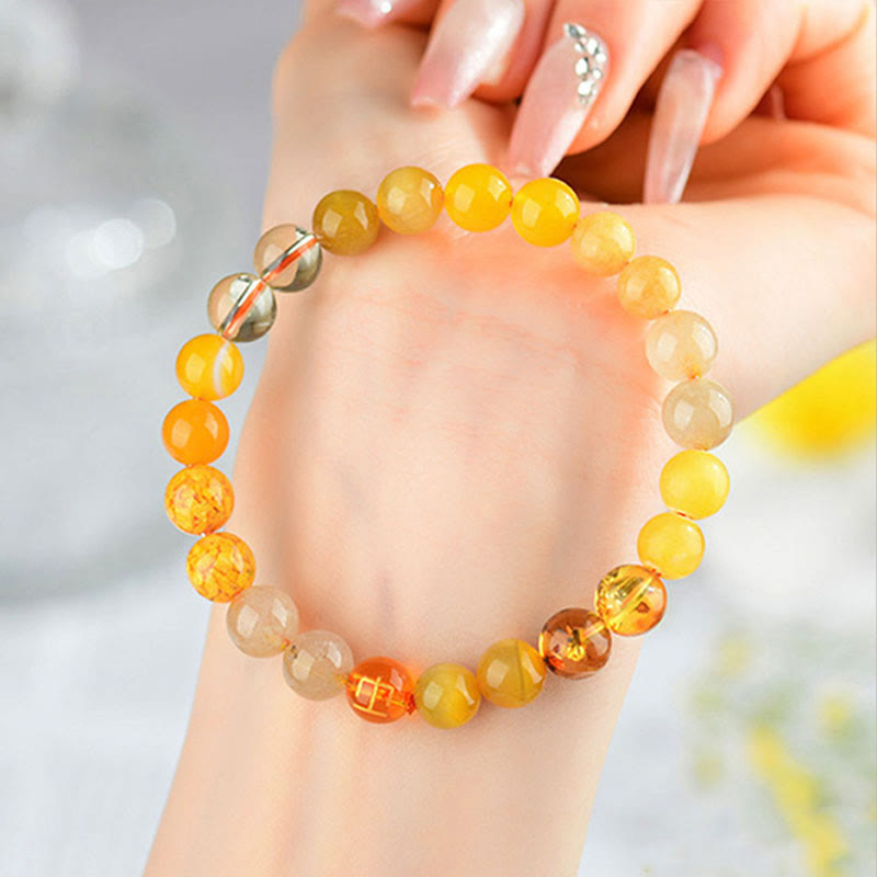 KarmaRipple's Five Elements Various Agate Gemstone Rutilated Quartz Tiger Eye Yellow Agate Citrine Fortune Bracelet p15