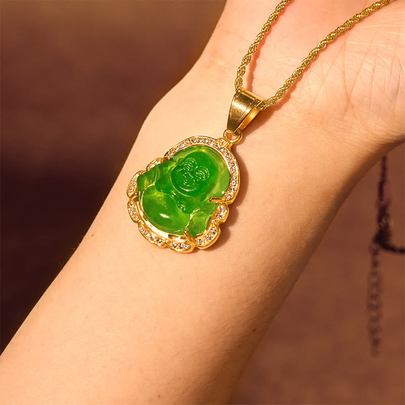 KarmaRipple's 18K Gold Filled Laughing Buddha Jade Fortune Pendant Chain Necklace p13