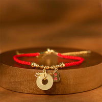 KarmaRipple's Bronze Plated Gold Jade Peace Buckle Fu Character Year Of The Snake Red String Fortune Bracelet