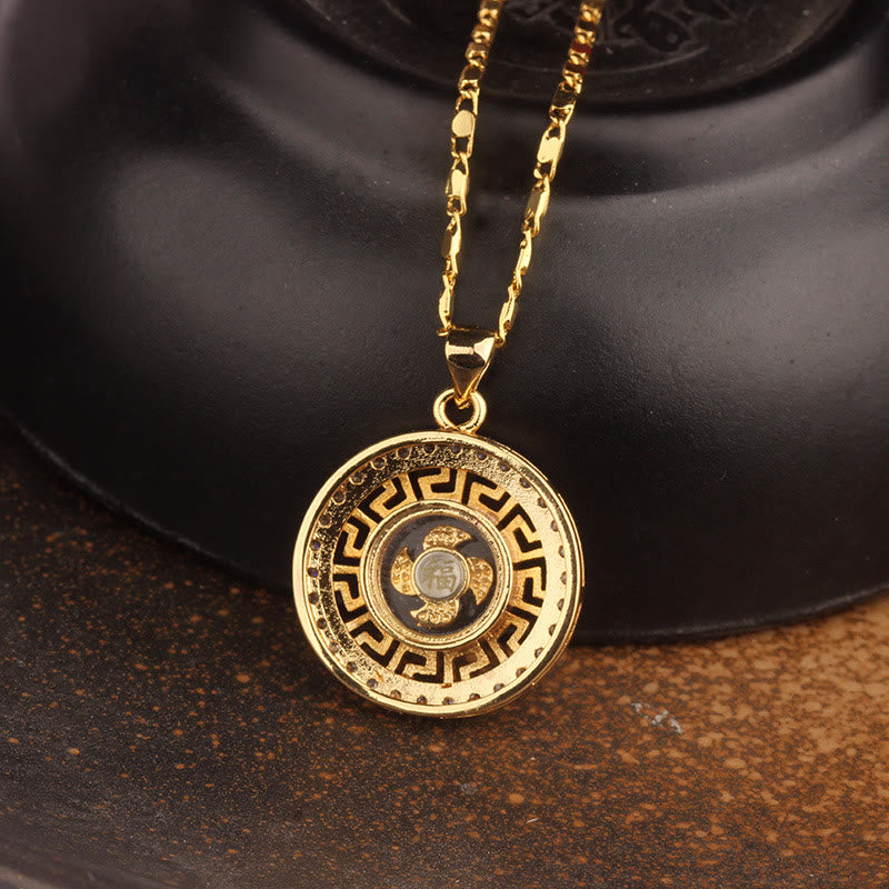 KarmaRipple's Gold plated Bronze Brass Rotatable Windmill Feng Sheng Shui Qi Fu Fortune Pendant Necklace p2