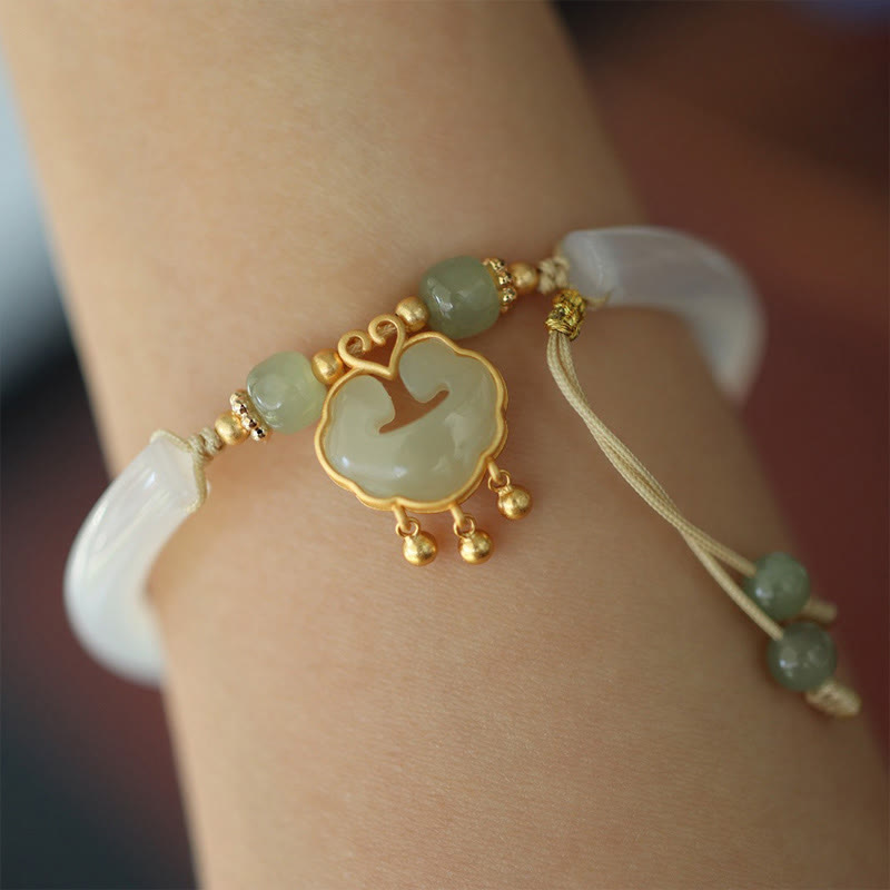 KarmaRipple's Chalcedony Hetian Jade 925 Sterling Silver Auspicious Cloud Ruyi Lock Balance Cuff Half Bracelet Bangle p1