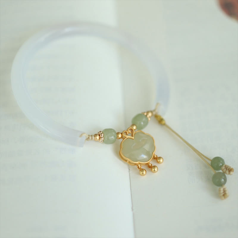 KarmaRipple's Chalcedony Hetian Jade 925 Sterling Silver Auspicious Cloud Ruyi Lock Balance Cuff Half Bracelet Bangle p8