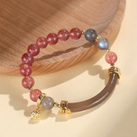 KarmaRipple's Strawberry Quartz Labradorite Fluorite Pearl Cuff Half Bracelet Bangle
