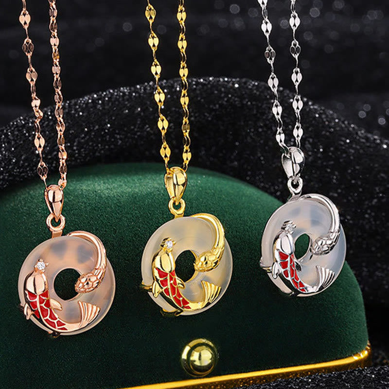 KarmaRipple's Chalcedony Peace Buckle 999 Sterling Silver Koi Fish Year Of The Snake Positive Pendant Necklace p6