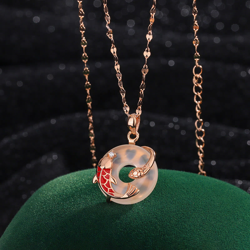 KarmaRipple's Chalcedony Peace Buckle 999 Sterling Silver Koi Fish Year Of The Snake Positive Pendant Necklace p13