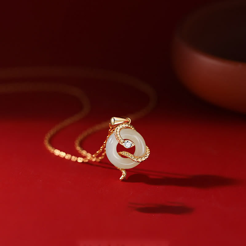 KarmaRipple's Authentic Hetian Jade 925 Sterling Silver Year Of The Snake Peace Buckle Fortune Pendant Necklace p1