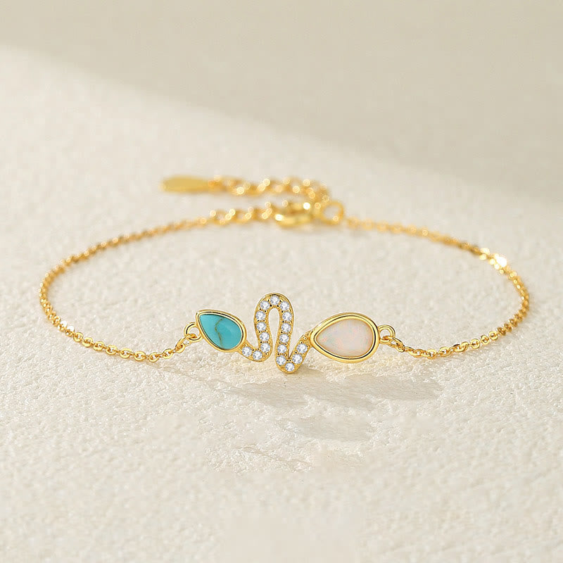 KarmaRipple's 925 Sterling Silver Turquoise Opal Year Of The Snake Protection Bracelet p1