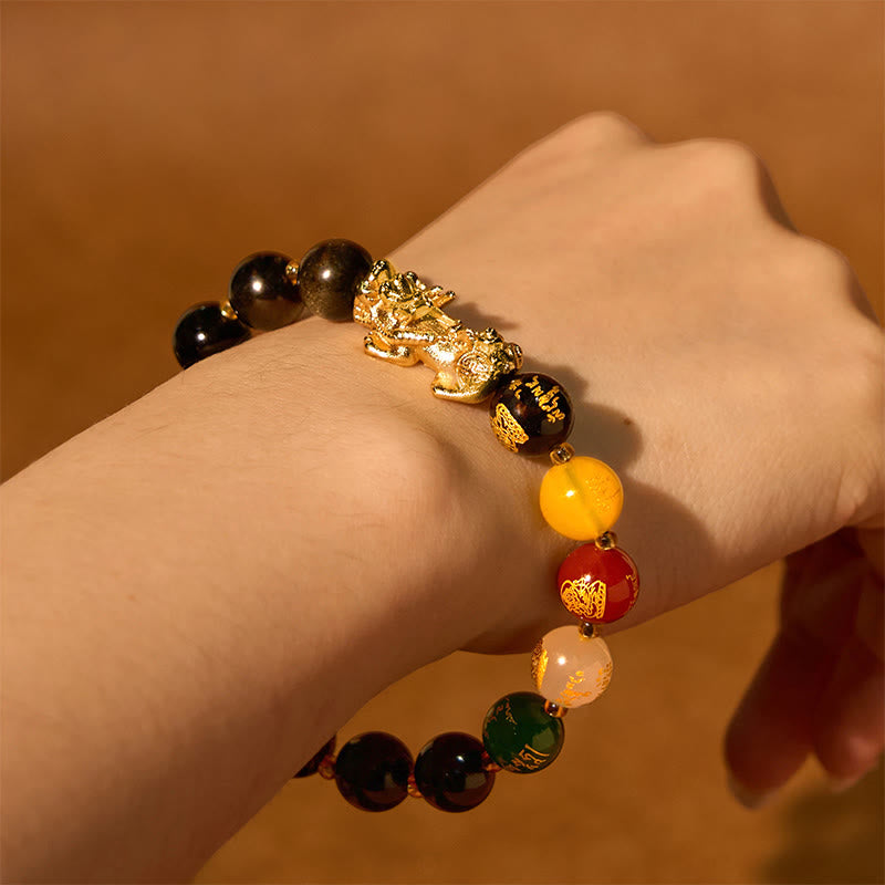 KarmaRipple's Authentic Gold Sheen Obsidian PiXiu Five Directions Gods of Wealth Protection Bracelet p6