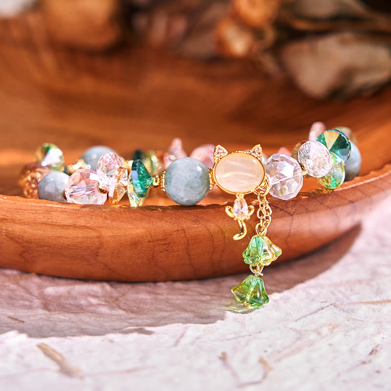 KarmaRipple's Amethyst Green Gemstone Red Gemstone Cat Balance Bracelet p24