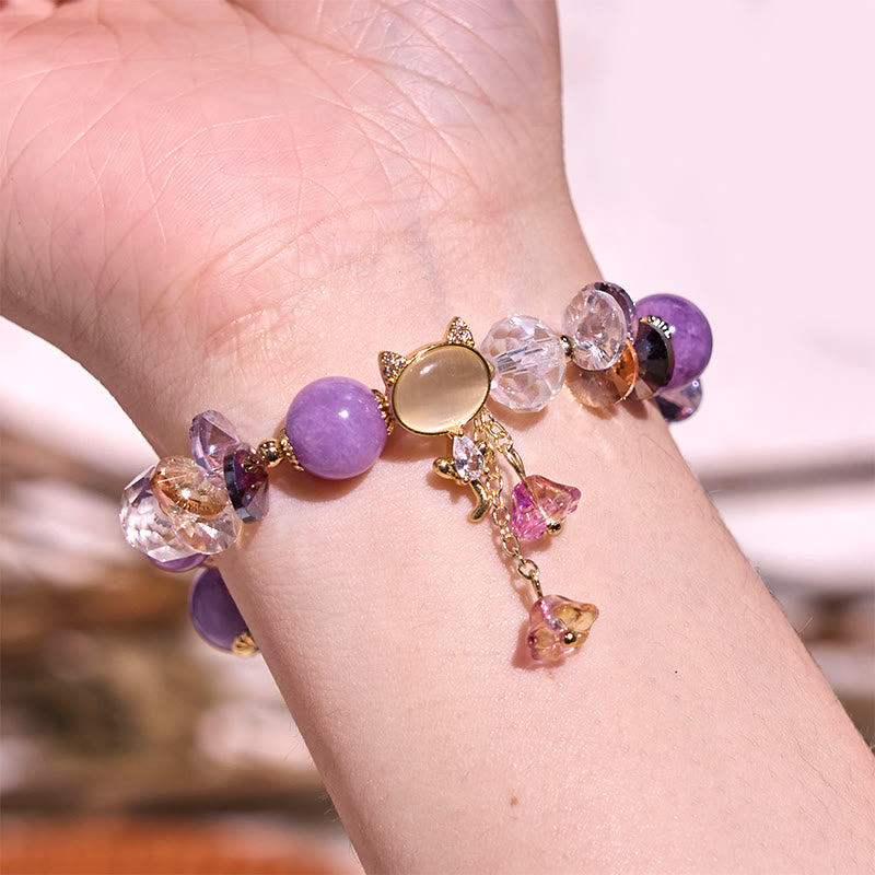 KarmaRipple's Amethyst Green Gemstone Red Gemstone Cat Balance Bracelet p7