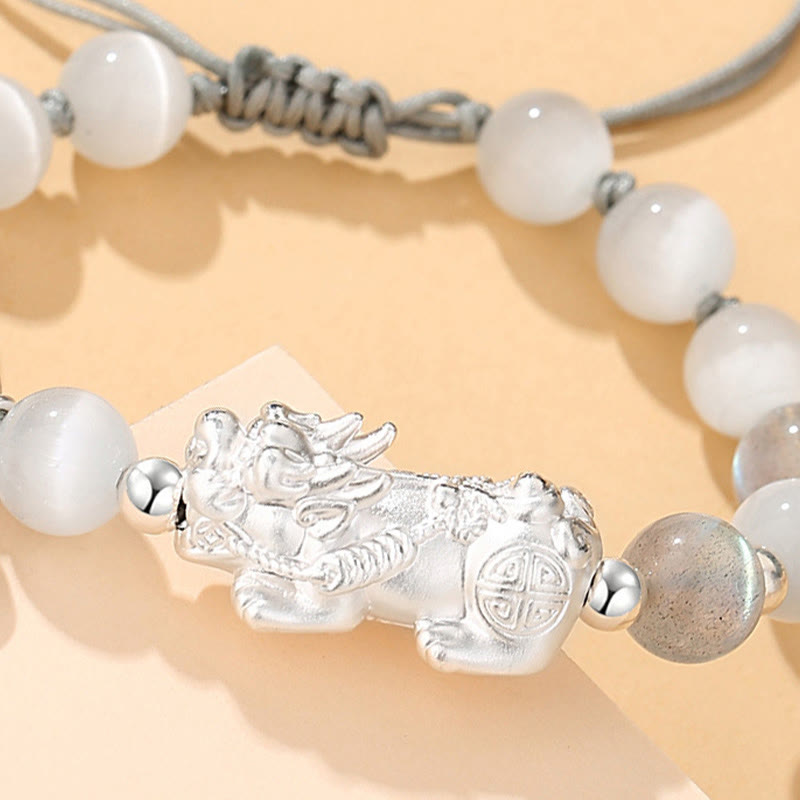 KarmaRipple's Pi Xiu Six True Words 999 Sterling Silver Black Obsidian Ivory Turquoise Chrysoberyl Fortune Bracelet p15