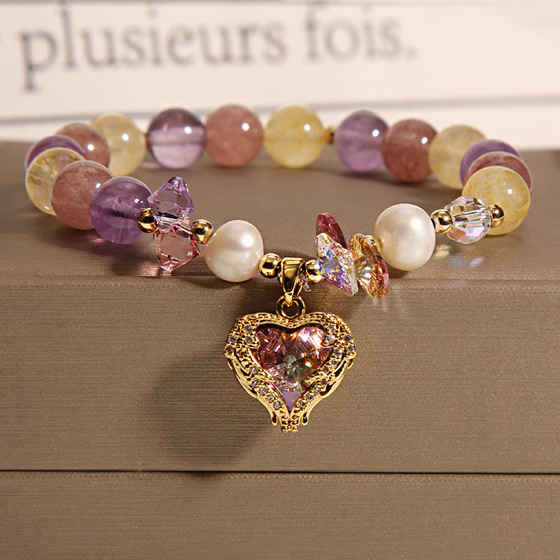KarmaRipple's Red Tiger Eye Citrine Amethyst Heart Calm Bracelet p14